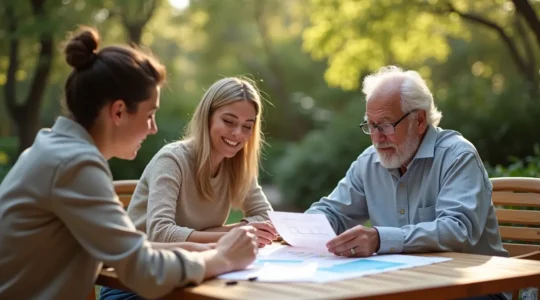 Personnes multigénérationnelles planifiant leur avenir financier ensemble autour d'une table