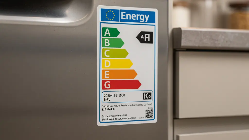 Étiquette énergie européenne A-G sur lave-vaisselle encastrable moderne