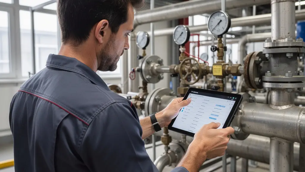 Technicien vérifiant un équipement énergétique industriel (fournisseur énergie responsable)