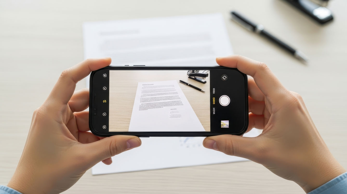 Client photographiant avec son smartphone le certificat d'assurance responsabilité civile professionnelle présenté par un serrurier avant intervention