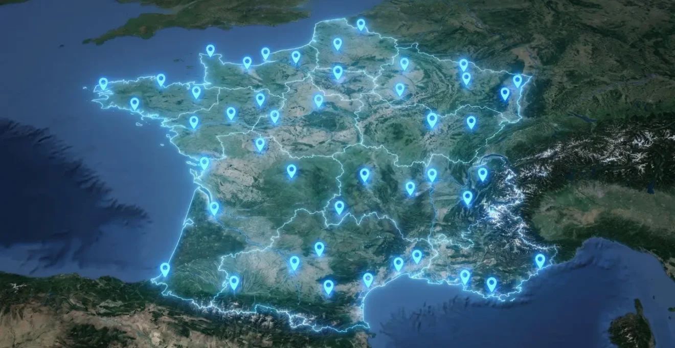 Carte numérique illustrant la localisation approximative d'une adresse IP par région